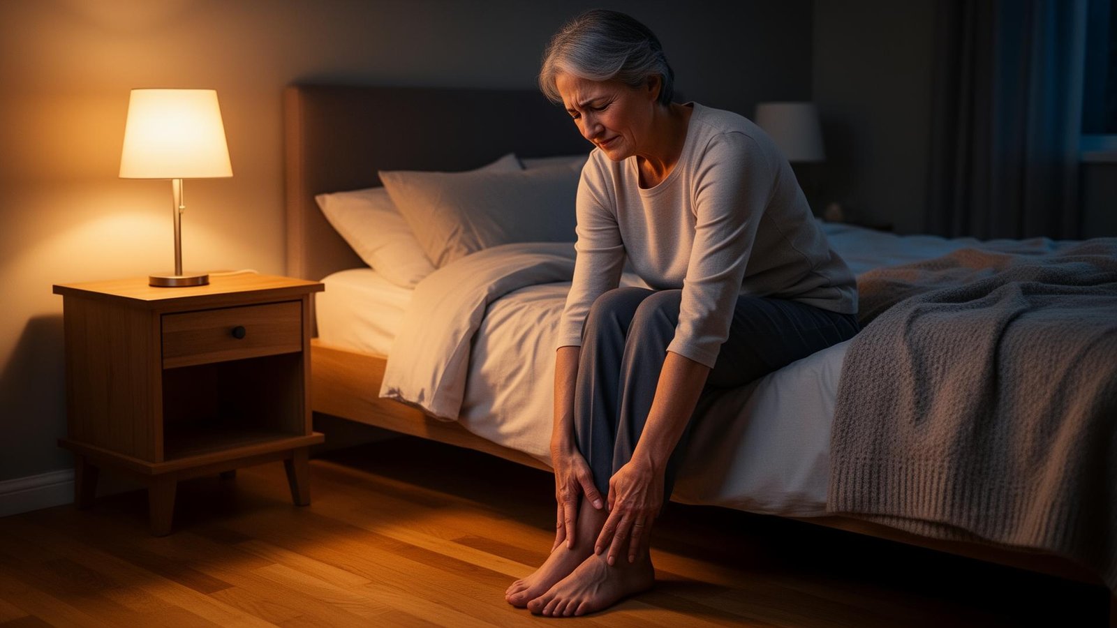 Person experiencing foot discomfort at night